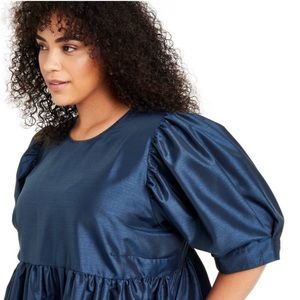 Kika Vargas X Target Textured Puff Sleeve Mini Dress Navy Blue L Large